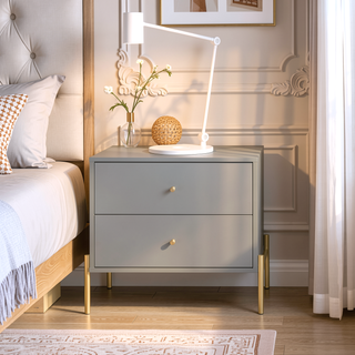 Sunvega Modern Nightstand in Off White with Two Full Extension Drawers