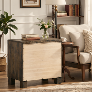 Sunvega Rustic Golden Brown Nightstand with Wooden Handles and Thick Block Feet