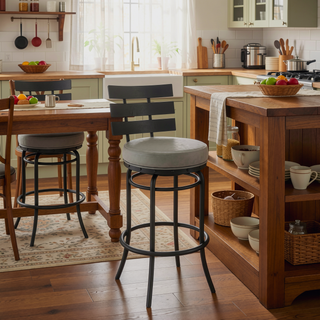 Sunvega Swivel Bar or Counter Stool with Gray Faux Leather and 360-Degree Rotation