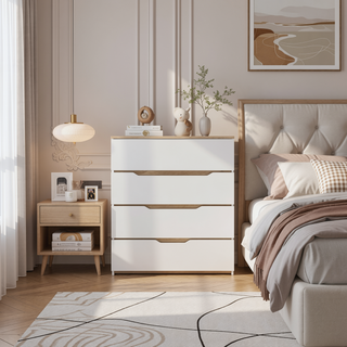 Sunvega Superior Top Four Drawer Dresser in Black and Light Oak Finish