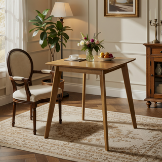 Sunvega Retro Chestnut Dining Table with Angled Legs and Solid Wood Construction