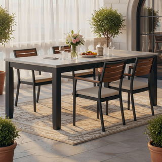 Sunvega Grey and Black Rectangular Dining Table with Extension Leaf for Versatile Dining