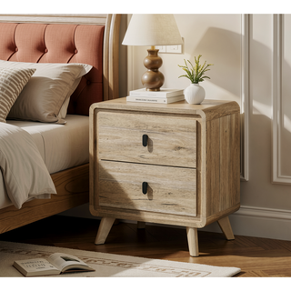 Sunvega Mid-century Style Nightstand with Two Drawers and Warm Wood-inspired Finish