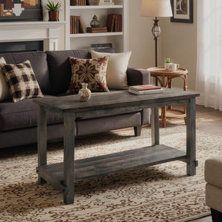 Sunvega Counter Height Dining Table with Storage Shelf in Weathered Gray Finish