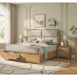 Sunvega Contemporary Nightstand with Two Drawers in Natural Wood Finish