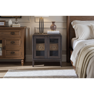 Sunvega Nightstand with Tempered Glass Doors and 1 Storage Drawer