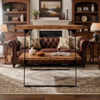 Sunvega Natural Acacia Wood Dining Table with Live Edges and Iron Legs