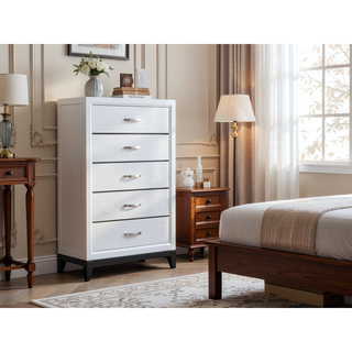 Sunvega White Laminate Nightstand with Wood Grain Detailing and Two Spacious Drawers
