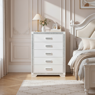 Sunvega White Nightstand with Integrated Speaker Cooler Insert and Glitter Detailing