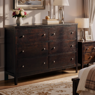 Sunvega Elegant Wood Dresser with Six Wide Drawers and Warm Cappuccino Finish