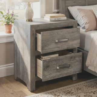 Sunvega Weathered Gray Finish 6 Drawer Dresser Faux Wood Veneer Bedroom Furniture