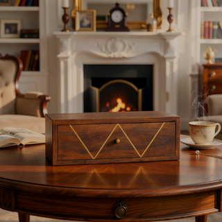 Sunvega Wall Mounted Solid Mango Wood Bedside Table with Brass Inlay Drawer