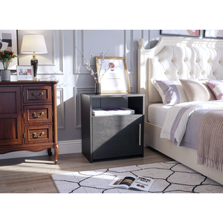 Sunvega Black Nightstand with Single Door Cabinet and Metal Handle for Bedroom