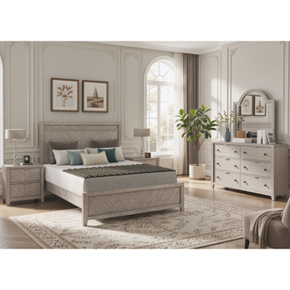 Sunvega Transitional Ash Veneer Nightstand with 2 Harringbone Look Storage Drawers