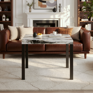 Sunvega Contemporary Modern Square Faux Marble Top Dining Table with Black Legs
