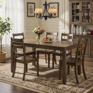 Sunvega Walnut Finish Round Drop Leaf Dining Table for Small Kitchen