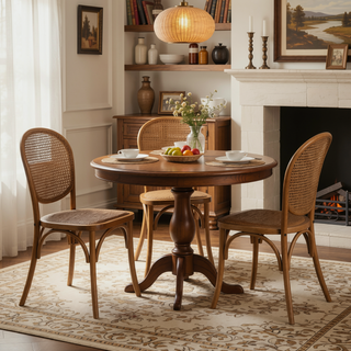 Sunvega Vintage Rattan Dining Chairs with Birch Wood Frame Set of 2