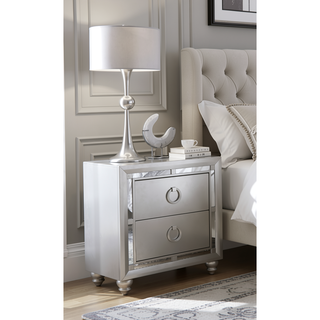 Sunvega Mirror Accent Nightstand with Spacious Drawers and Bun Foot