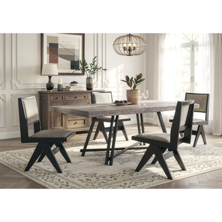 Sunvega Black Contemporary Metal Trestle Base Dining Table Rectangle 1pc