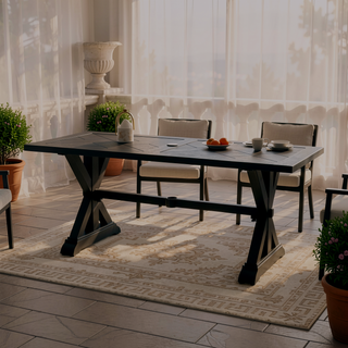 Sunvega Modern Outdoor Dining Table with Antique Matte Black Aluminum Frame