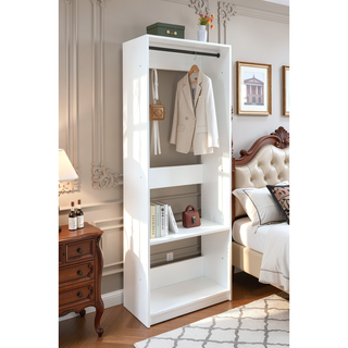 Sunvega White Wood Freestanding Walk-in Closet with Two Rods and Oak Finish