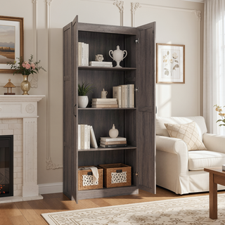 Sunvega Modern Free Standing Wardrobe Closet with 4 Adjustable Shelves for Bedroom