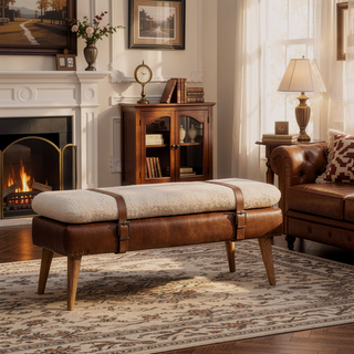 Sunvega Buffalo Hide Leather Bench with Clean Lines and Contemporary Aesthetic for Any Room