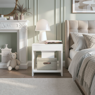 Sunvega Modern White Manufactured Wood Nightstand with Spacious Lower Shelf