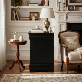Sunvega Classic Traditional Black Finish 2-Drawers Nightstand with Metal Handle