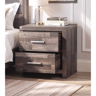 Sunvega Contemporary Dark Oak Finish Wooden Nightstand with Two Drawers Plank Pattern