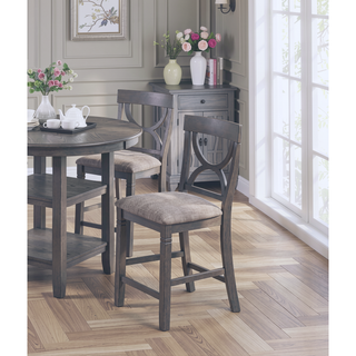 Sunvega Contemporary Round Dining Table with Storage Shelves and 4 Gray Chairs