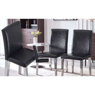 Sunvega Black Leather Chairs with Chrome Legs for Modern Minimalist Home Dining Set