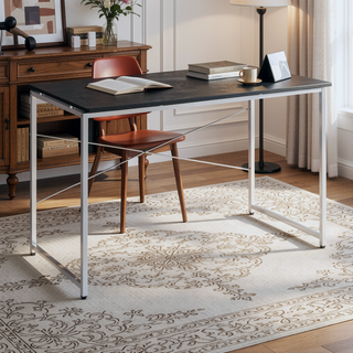 Sunvega Modern Black and Chrome Vanity Desk with X-Shape Crossbar for Bedroom