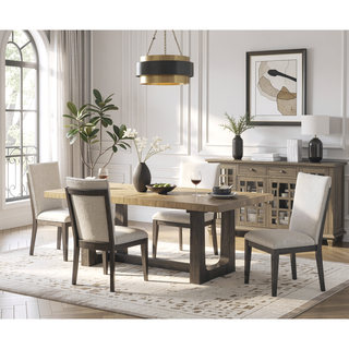 Sunvega Caramel and Cocoa Trestle Dining Table with Black Base and Easy Leaf