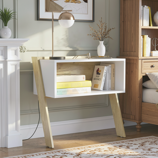 Sunvega Light Oak and White Nightstand with Superior Top and One Shelf