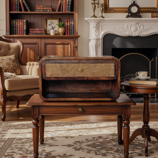 Sunvega Chestnut Woven Chest with Three Sleek Drawers and Shiny Knobs