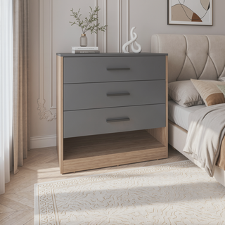 Sunvega 27" High Three Drawer Dresser And Open Shelf In Gray Oak