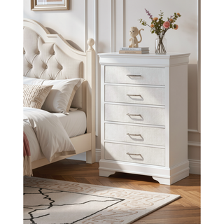Sunvega Modern Glam Champagne Finish Crystal Diamond Tufted Crocodile Texture Nightstand
