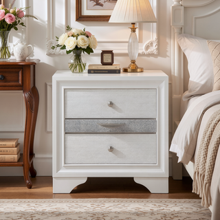 Sunvega Black Finish Wooden Nightstand with 3 Drawers and Curved Legs