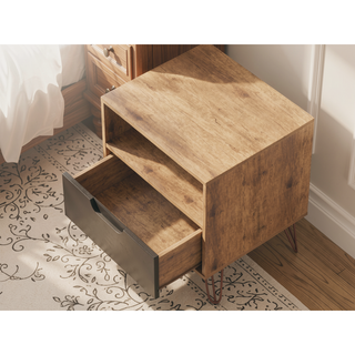 Sunvega Mid-Century Modern Pink Nightstand with Drawer and Open Shelf