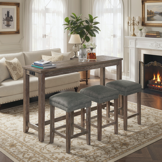 Sunvega Transitional Antique Blue and Gray Finish Dining Table Set with USB Outlet