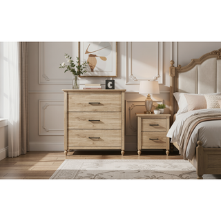 Sunvega 32 Inch Light Oak Finish 4-Drawer Chest with Black Metal Handles