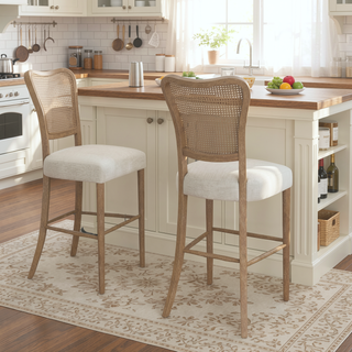 Sunvega Vintage Style Rubber Wood Upholstered Dining Chair Set of 2