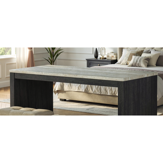 Sunvega Two-Tone Transitional Dining Set with Travertine Table Top and Tufted Seats
