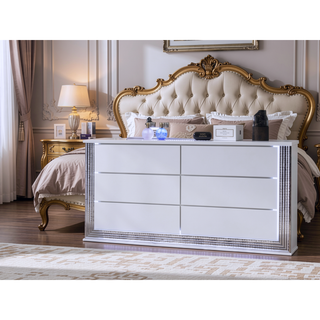 Sunvega Modern White LED Nightstand With Sleek High Gloss Finish
