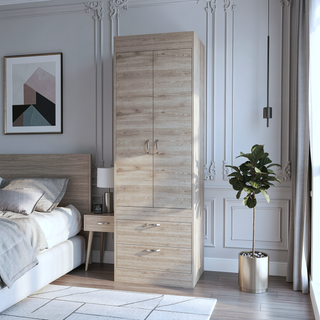Sunvega Alabama Armoire with Two Drawers and a Large Double Door Cabinet