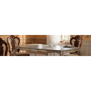 Sunvega Antique Taupe Finish Wooden Dining Table with Scrolled Apron