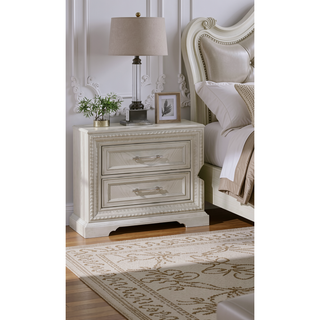 Sunvega Transitional Style White Cream Finish Nightstand with Two Storage Drawers
