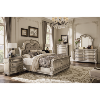Sunvega Silver Finish European Design Nightstand with Genuine Marble Top