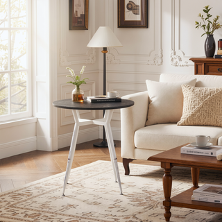 Sunvega Industrial Round Dinette Table with Vintage White Metal and Espresso Wood Top